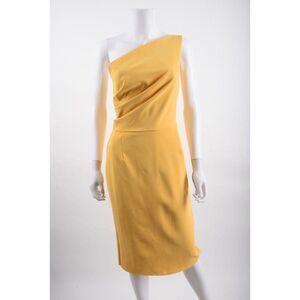 Chiara Boni Womens Angelina One Shoulder Dress Gown Sz 8 44 Gold Yellow NWT